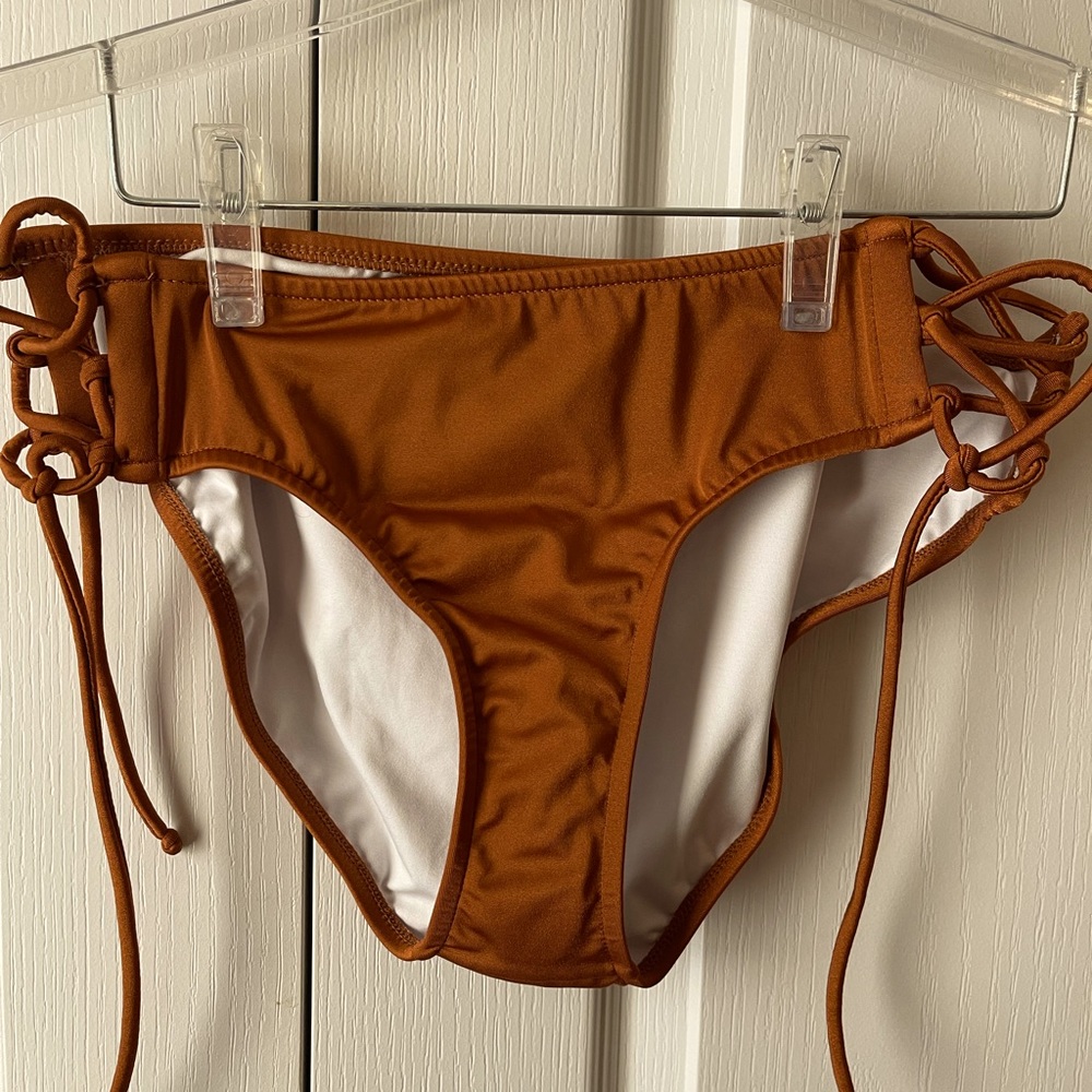 Venus lace up swim bottoms gold orange copper
